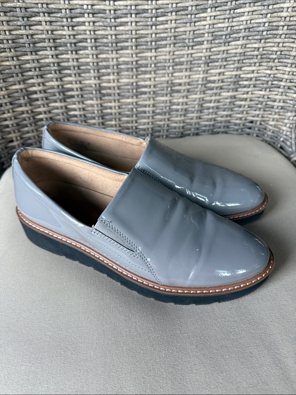 Naturalizer Women’s Patent Slip-On Loafers - Light Gray